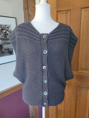 PRANA Ester Grey Chunky Knit Button-Front Dolman Cardigan